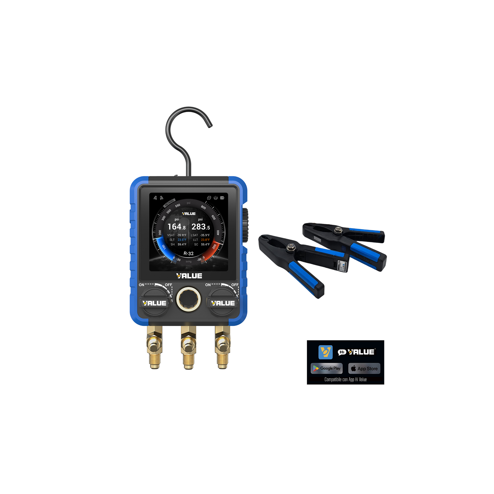 Gruppo Manometrico Digitale 2 Vie VRM1-Xi Wireless con Sonde di Temperatura Bluetooth