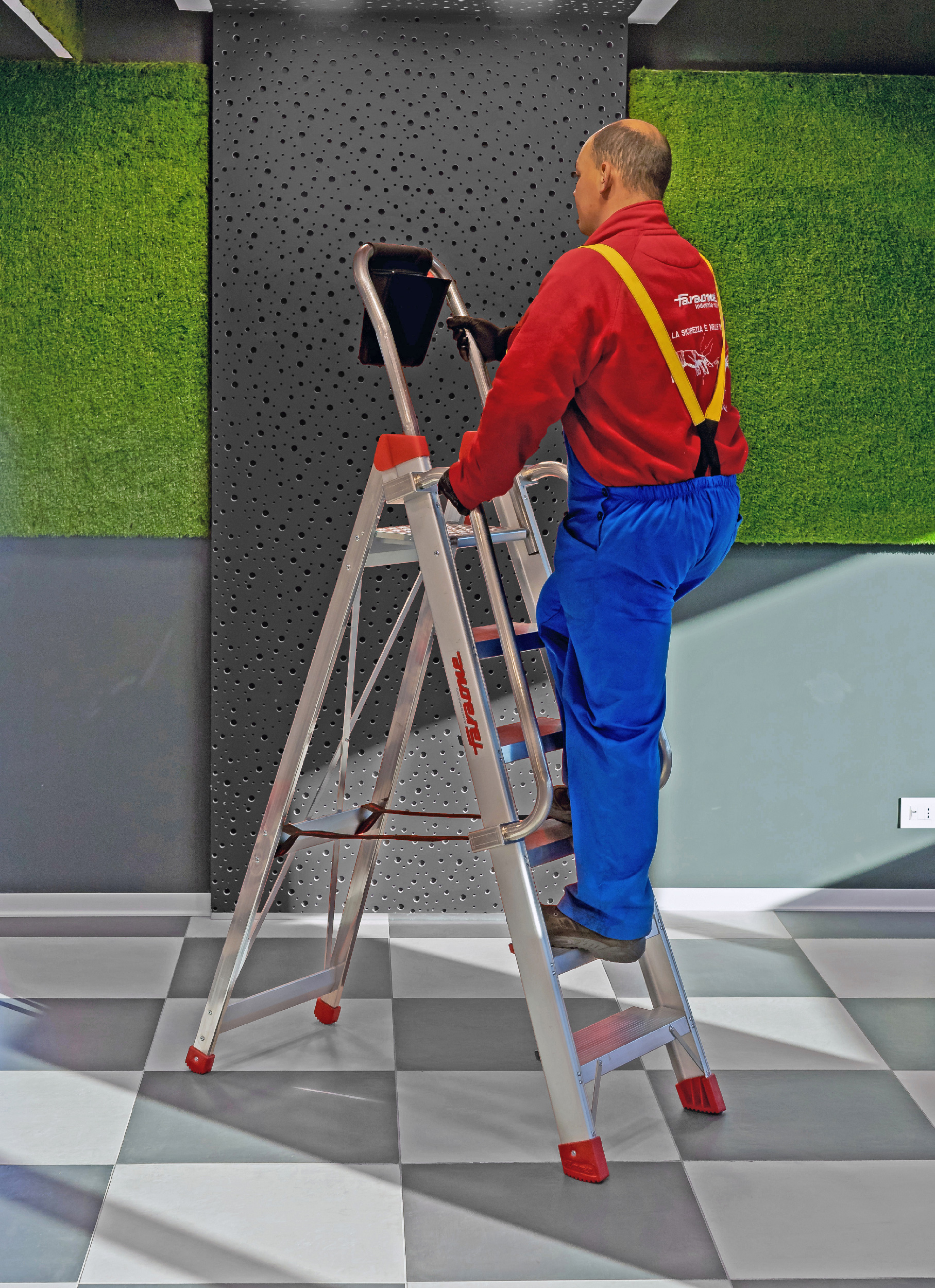 SDOMUS Scala professionale in alluminio a forbice con gradino ampio