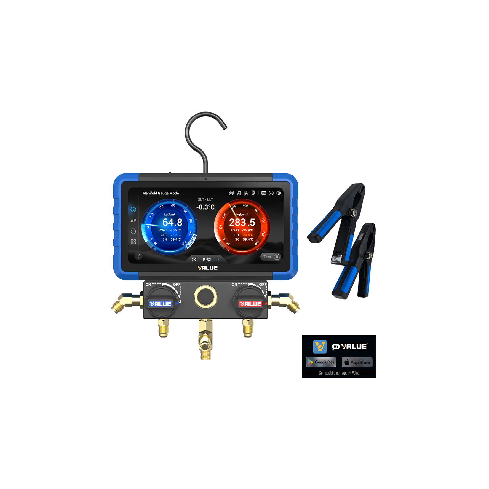 Gruppo Manometrico Digitale 2 Vie VRM-2SX Wireless Touchscreen con Sonde di Temperatura Bluetooth